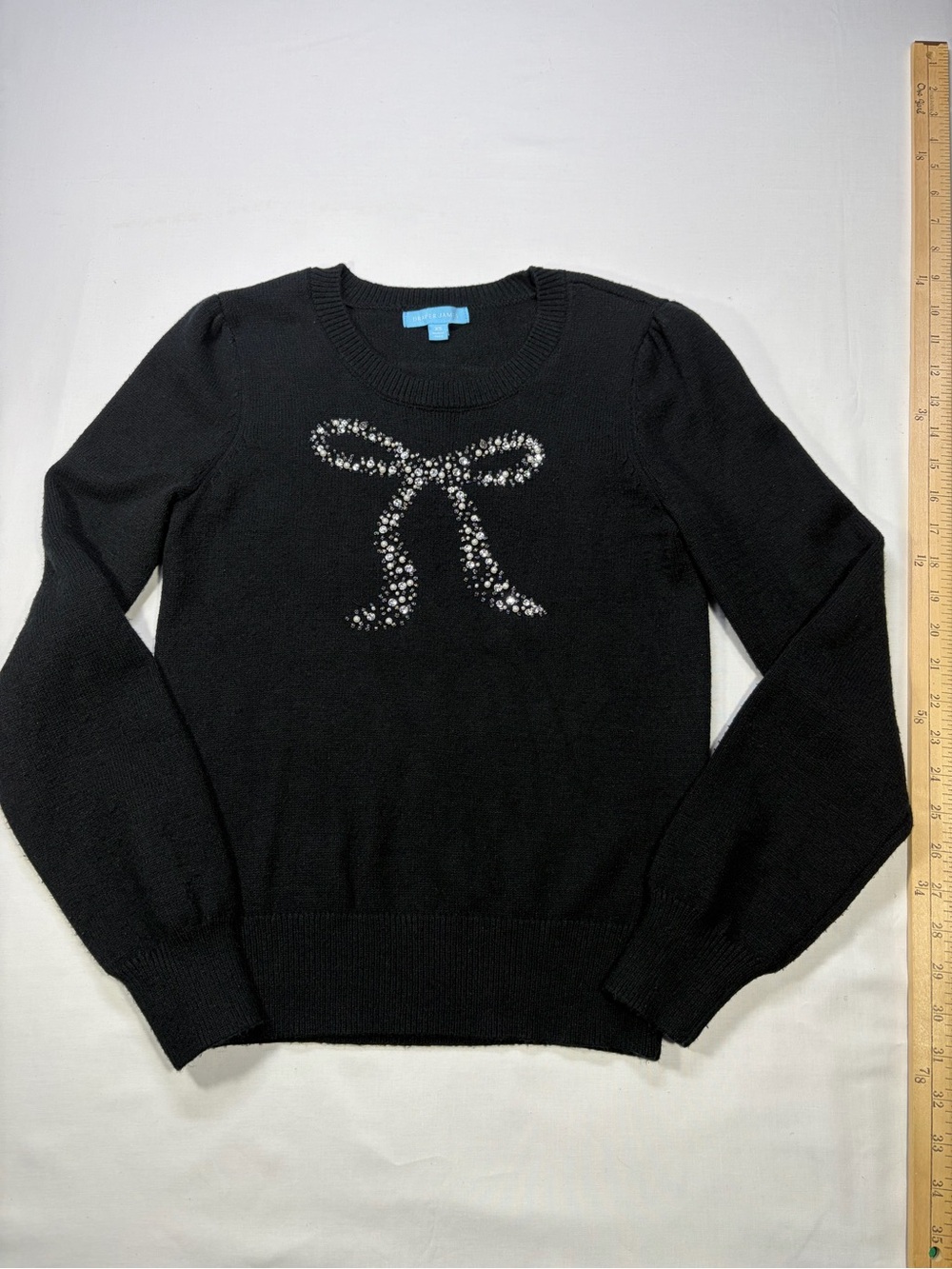 Draper James Black Crewneck Sweater with Crystal Bow